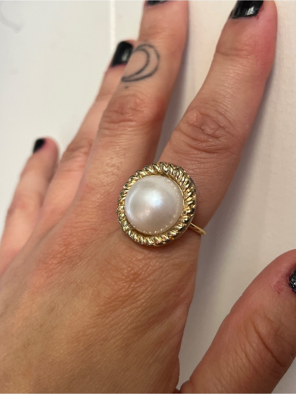 Gold Tone Adjustable Pearl Statement Ring - Classic Women's Jewelry
